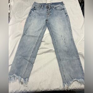 KanCan light wash, high rise, straight cut, button fly jeans